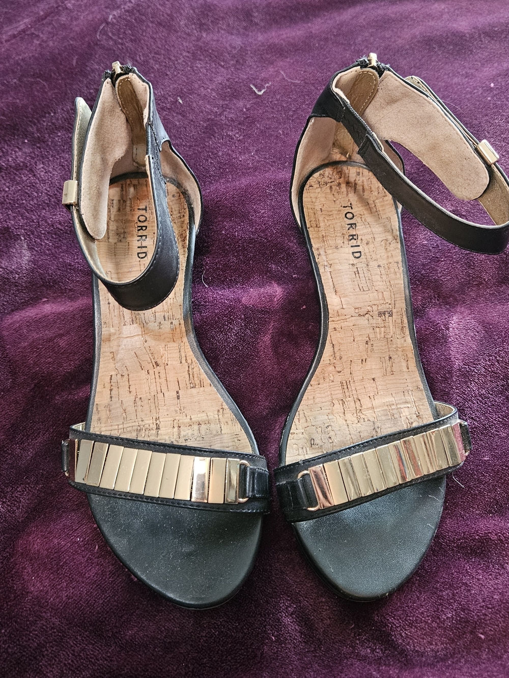 torrid Black Ankle-Strap Sandals with Gold Accent